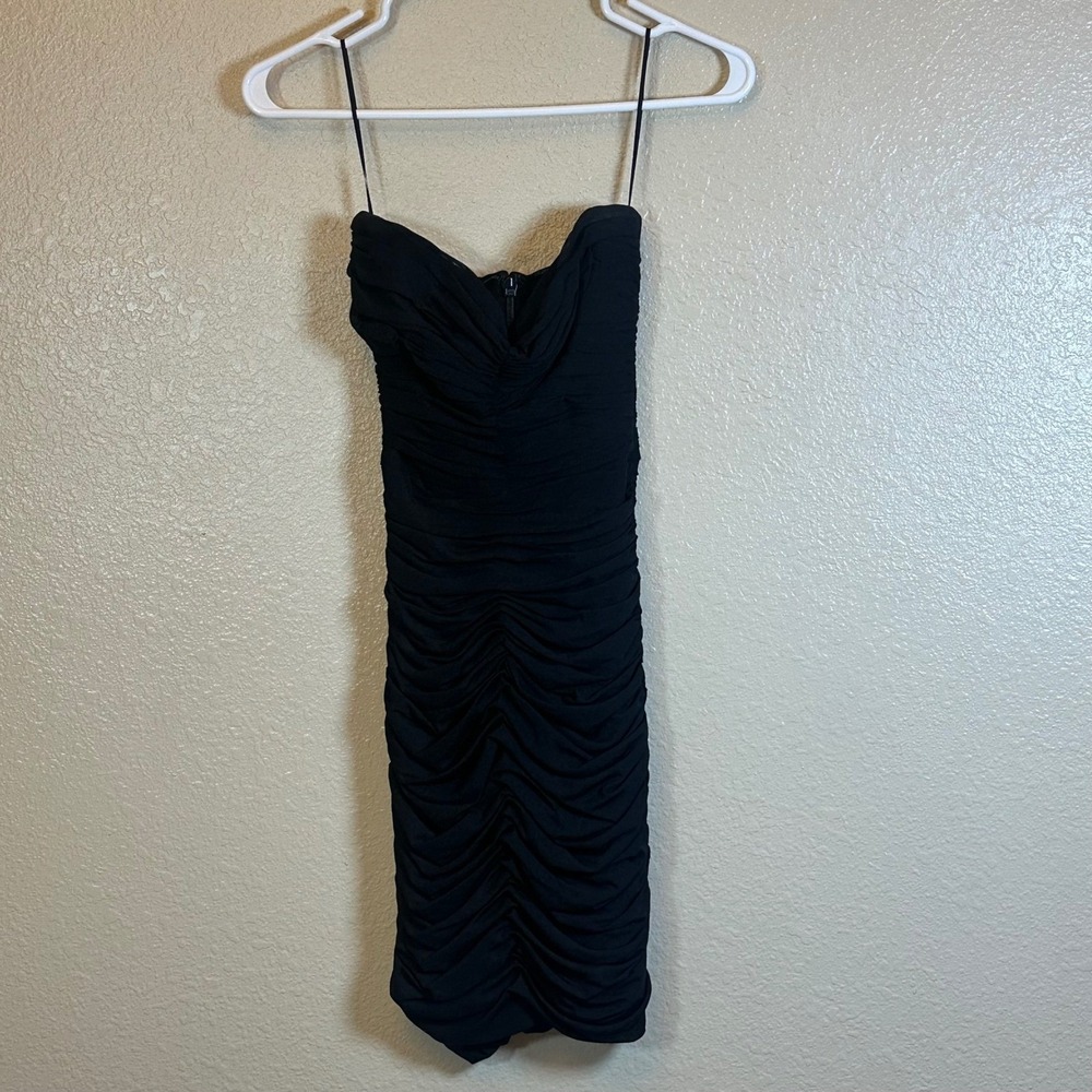 Dress the Population Black‎ Strapless Ruched Bodycon Mini Dress Cocktail XXS